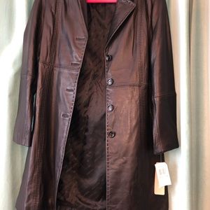 Genuine Leather Jones NY size M long trench jacket